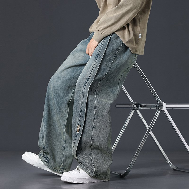 Retro Patchwork Washed Oversized Jeans Men - Image 2