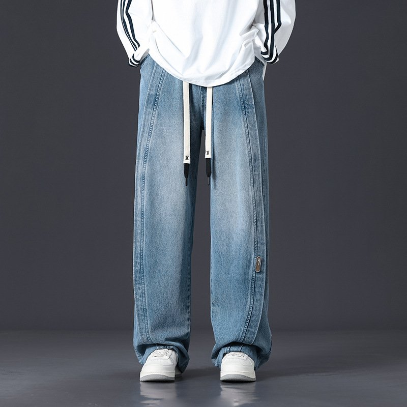 Retro Patchwork Washed Oversized Jeans Men - Image 3
